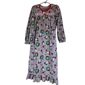SOLD Peanuts Snoopy Christmas Holiday Gray Nightgown Kids Long Sleeve - Size S